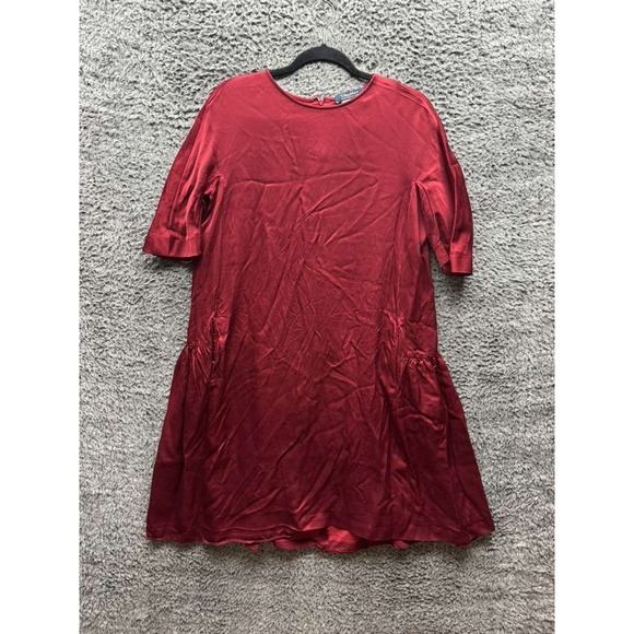 Max Mara Crew Neck Short Sleeve Pleated Mini Shift Dress Red Womens Size 8 - Picture 1 of 15